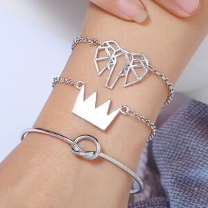 *ARIANWEN* 3-Pc Silver Elephant Bracelet Set